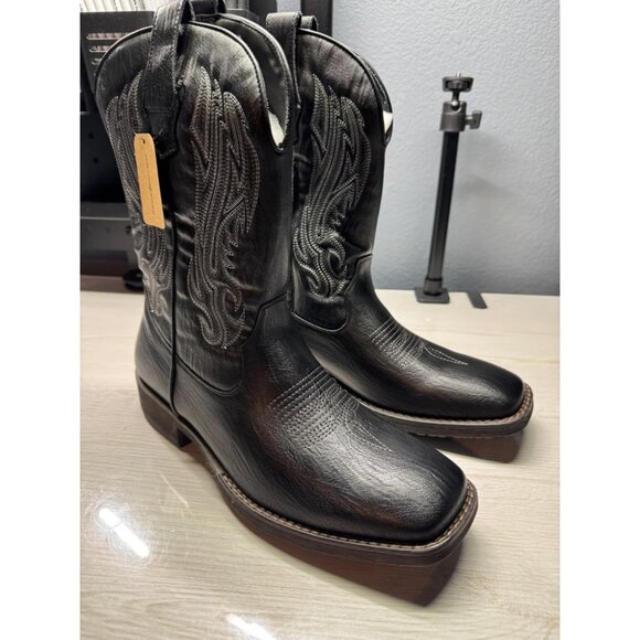 Other - 🆕Jousen Mens Amy8420-black Embroidery Retro Square Toe Chunky Heeled Boots